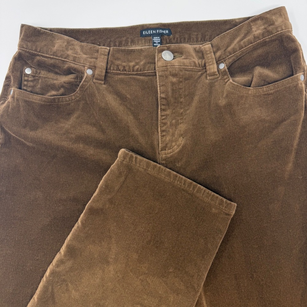 Eileen Fisher Womens Small Brown Organic Cotton Stretch Corduroy Straight‎ Pants